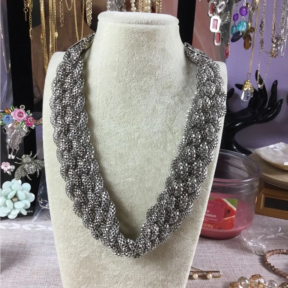 Braided Silver-Tone Statement Necklace - Women Jewelry